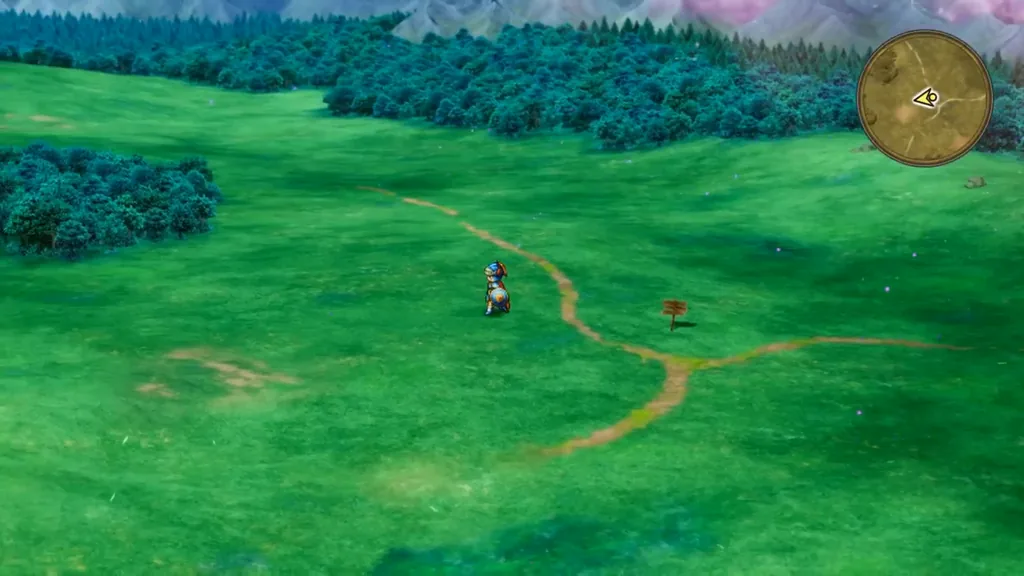 Open grassland and a dirt road on the world map