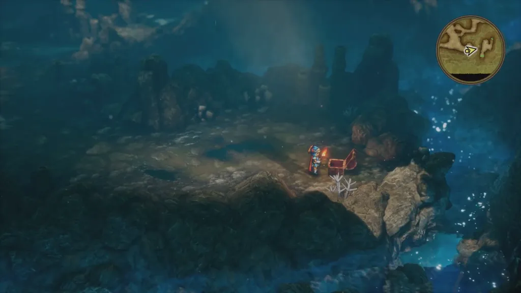 A chest on a rocky ledge inside Weeping Isle