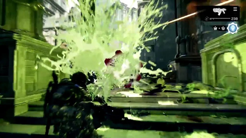 A Bile Frog bursting in a spray of green bile