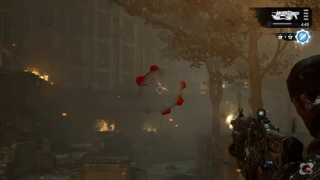 Fighting Locust in a burning tree-lined street