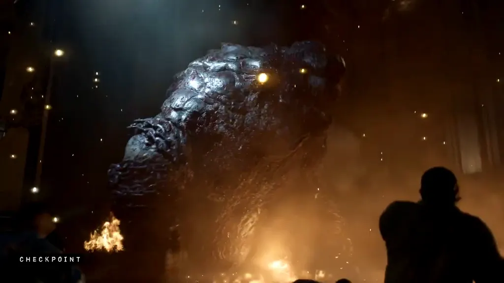 The Chained Brumak emerging from the flames