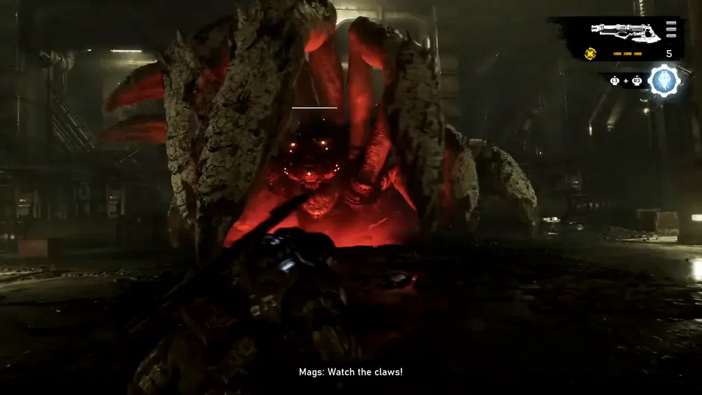 The Corpser rearing up with its glowing red face