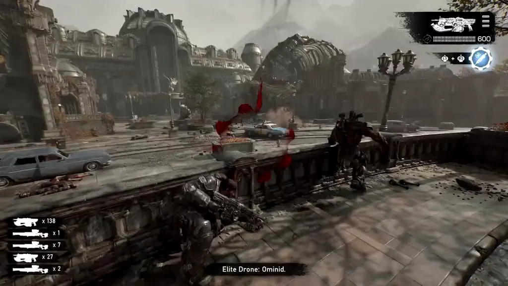 Fighting along a balustrade above the plaza