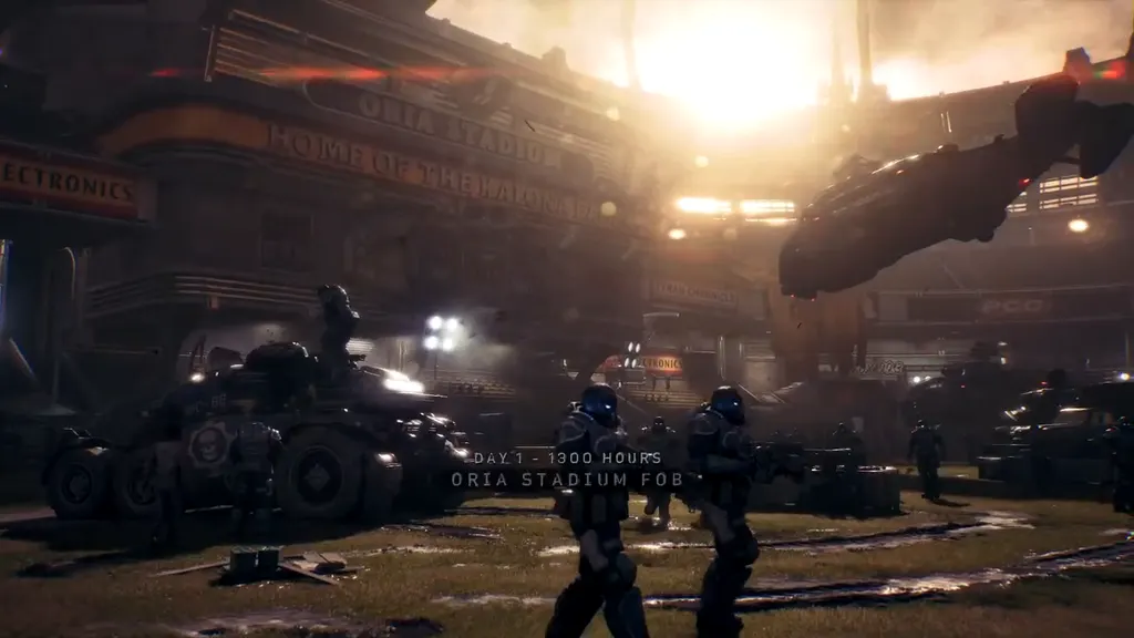 Gears arriving at the Oria Stadium forward base