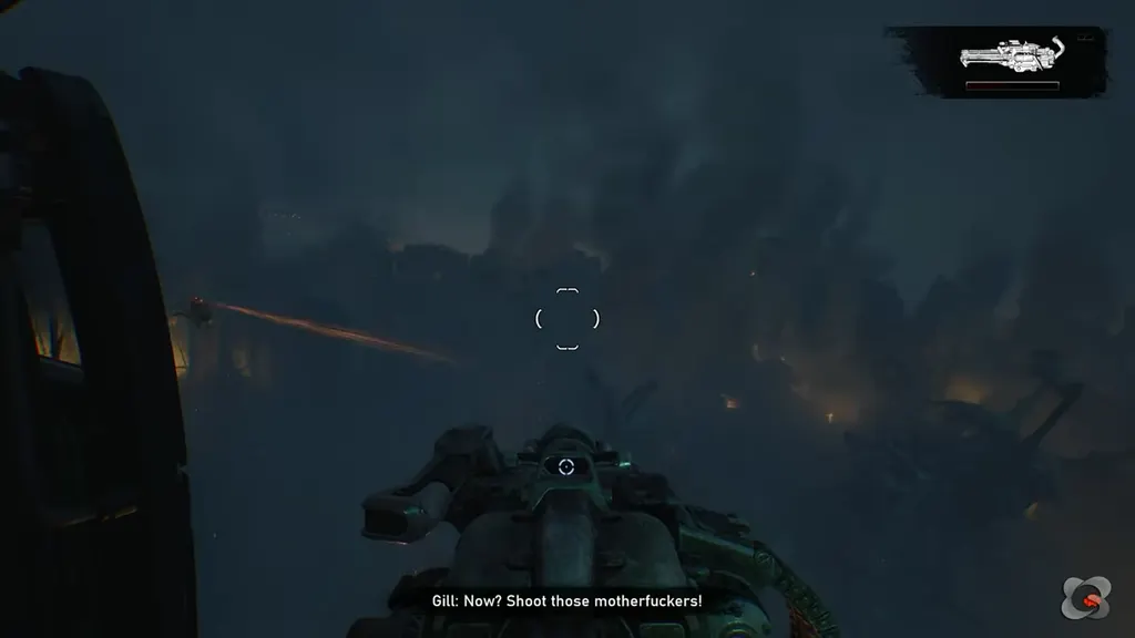 The Raven door gun aimed into a dark, stormy sky
