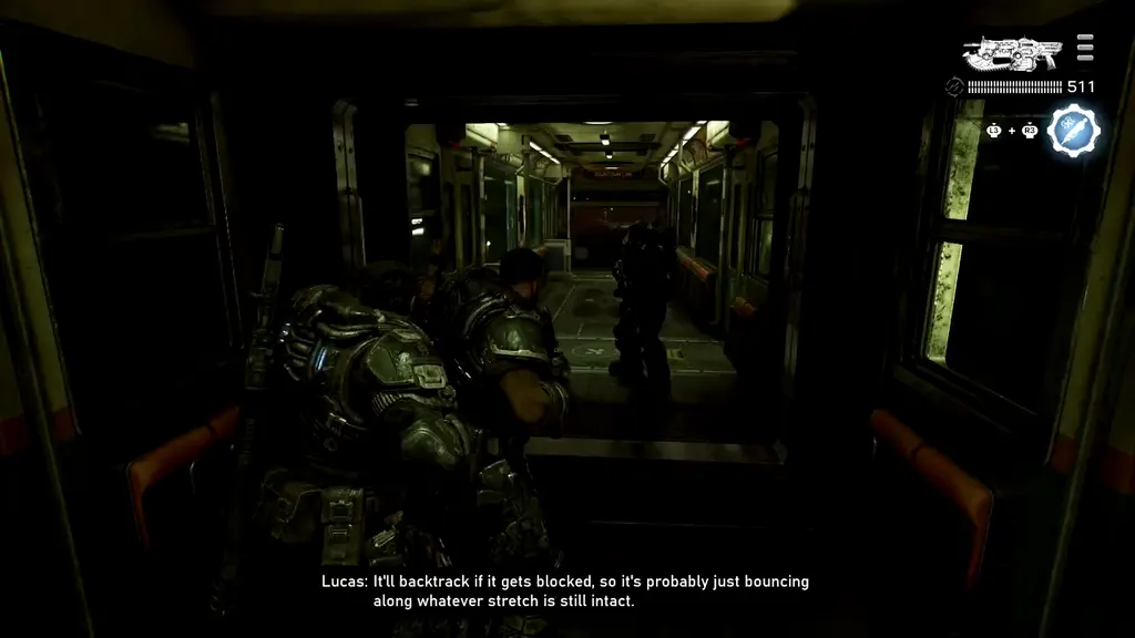 The squad inside a dark subway car