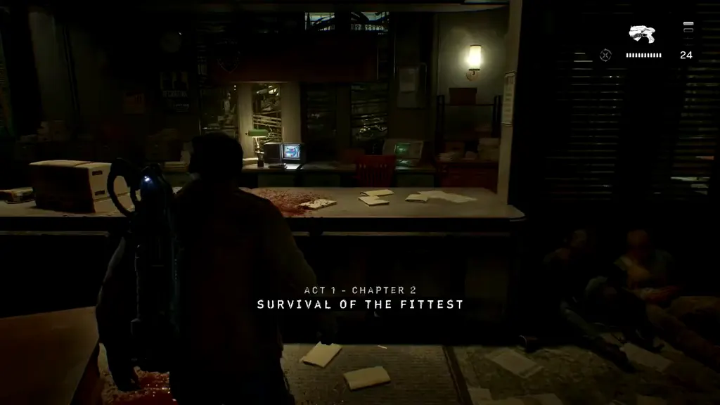 The police station lobby with the Act 1 Chapter 2 title