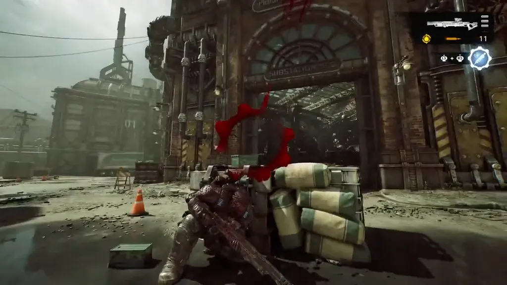 Taking cover outside the weapons warehouse gate