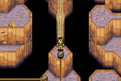 Crossing a rope between the rock pillars