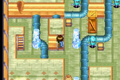 The squid room with pipes and ice pillars