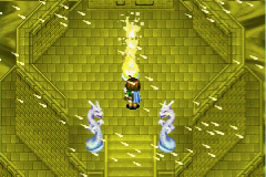 The man glyph lit at the top of the tower