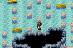 Stones and planks floating in the water