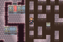 The locked red door in the third cave