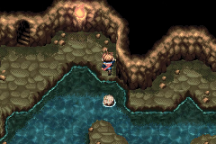 A Goma Cave chamber with water and a pushable pillar