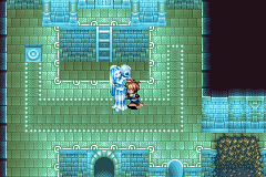 A statue pushed onto a floor switch in Mercury Lighthouse