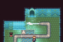 A water jet from a pipe pushing a wall aside