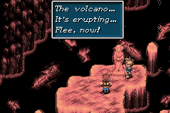 “The volcano… It’s erupting… Flee, now!”