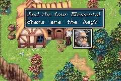Kraden talking to Isaac, Garet and Jenna outside his cottage