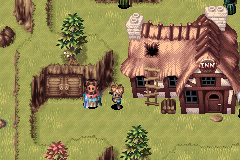 The inn in Vault, with stairs leading up to the roof