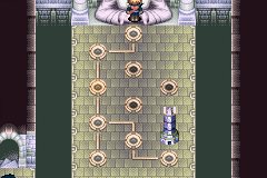 The goddess statue and the circles on the floor in front of it