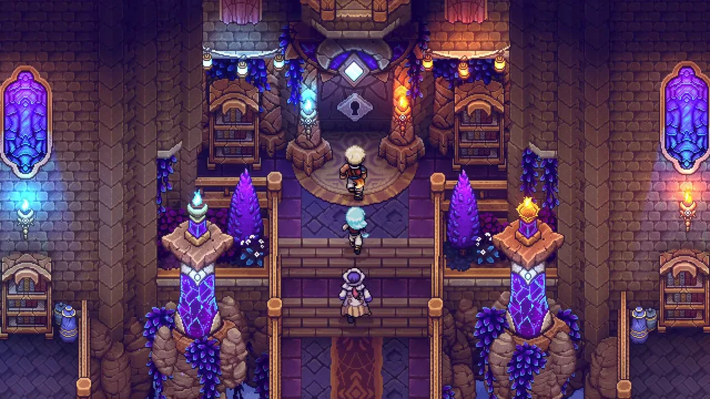 A crystal-lit hall in the Mooncradle academy