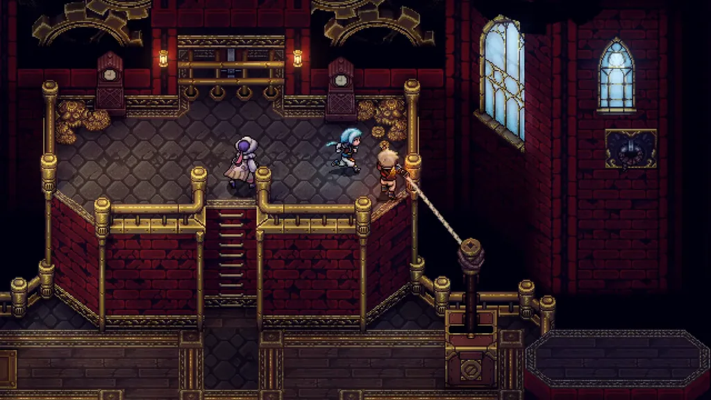 A balcony overlooking a room in Clockwork Castle