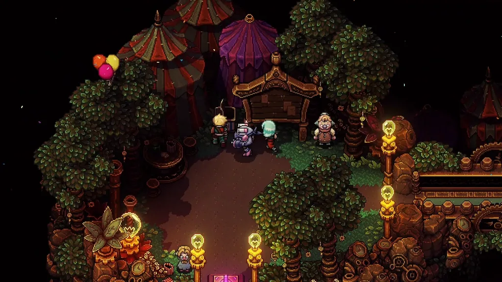 Lamp-lit paths and tents in the north of Horloge