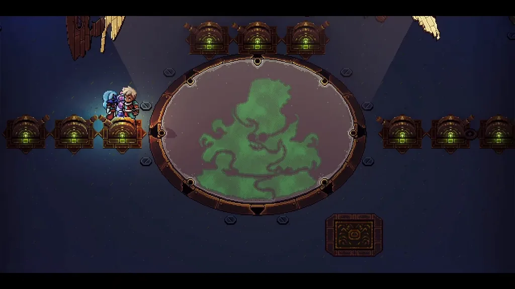 The lever puzzle with the green figure that gives Time Rune V