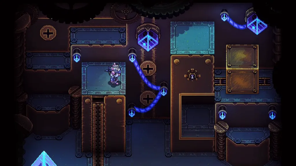 The copper block puzzle inside a clock machine in the Oubliettes