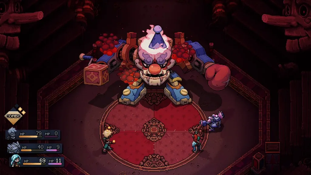 The Pantouf boss fight against the huge clown machine