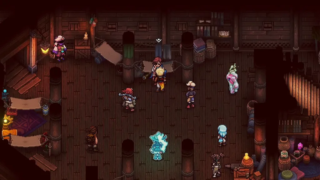 The party gathered below deck on the Vespertine at the start of the DLC