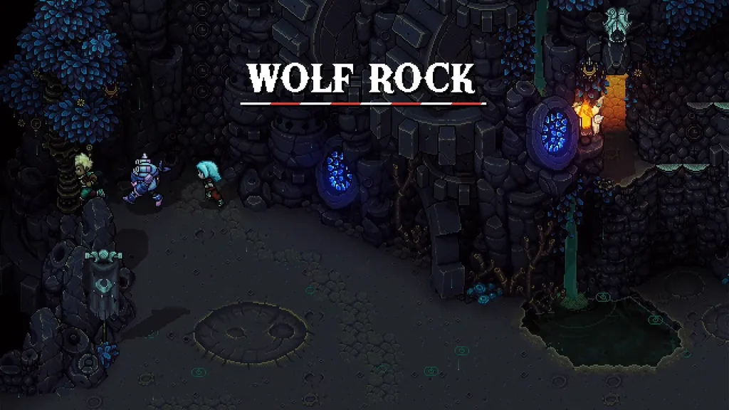 The entrance of Wolf Rock, with its title on screen