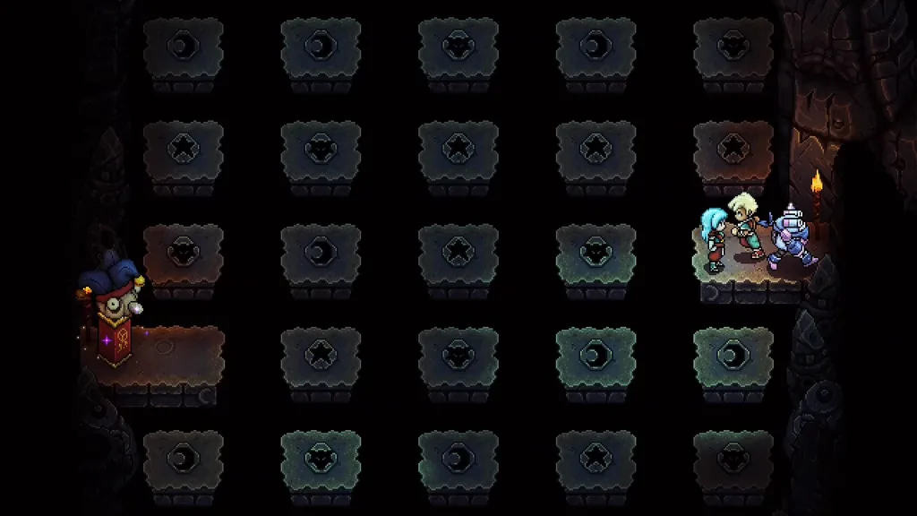 The room of wolf, moon and star platforms over a pit