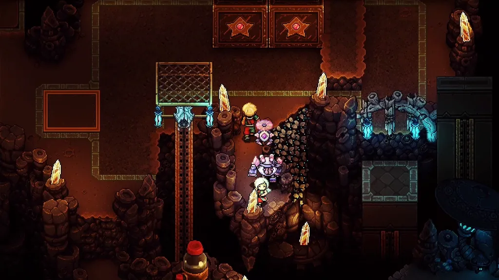 The cave with the star blocks, lit up by its crystal