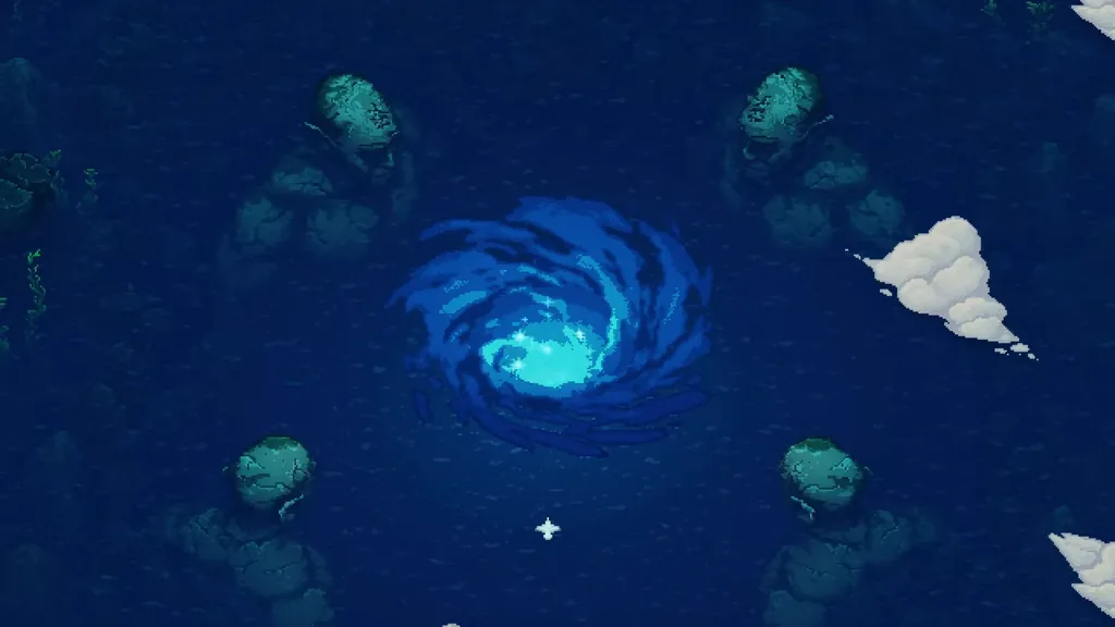 A glowing whirlpool out at sea