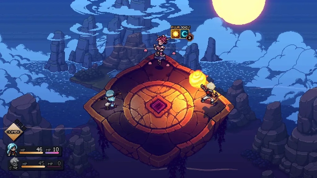 A fight on the round platform at the top of the training dungeon