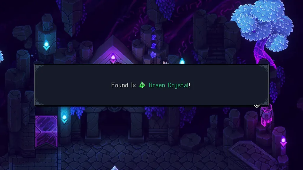 Picking up a Green Crystal in the Abandoned Wizard’s Lab