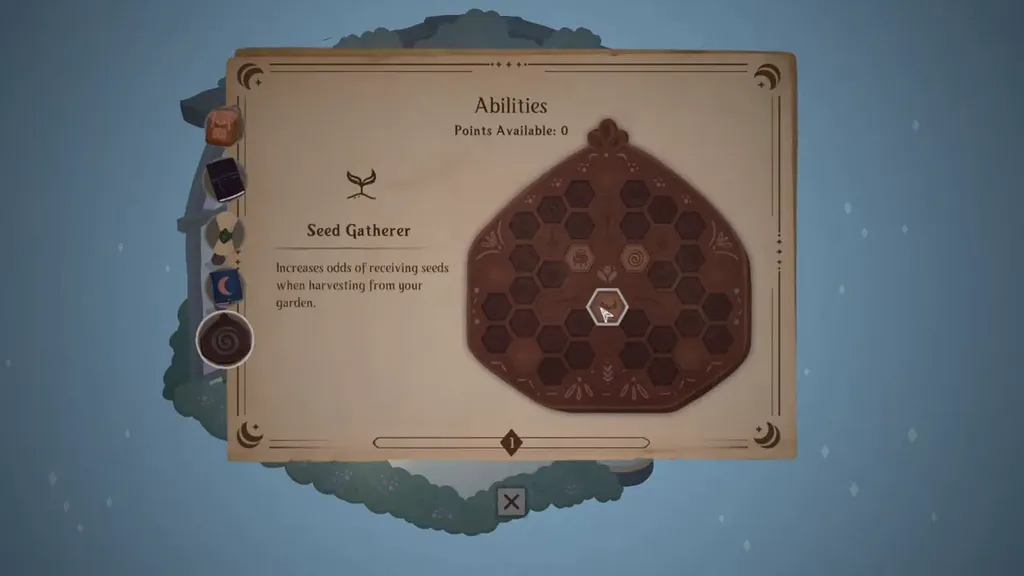 The Abilities page with the hexagon grid