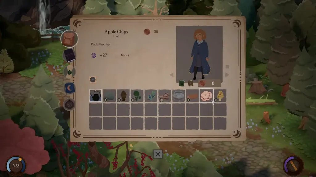 The inventory showing Apple Chips restore 27 mana