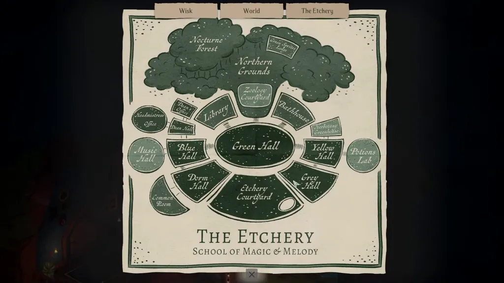 The Etchery map with every hall labelled