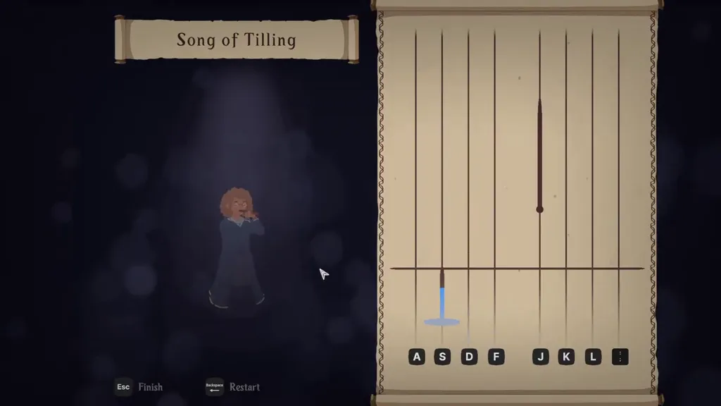 A Song of Tilling lesson with a note falling towards the line