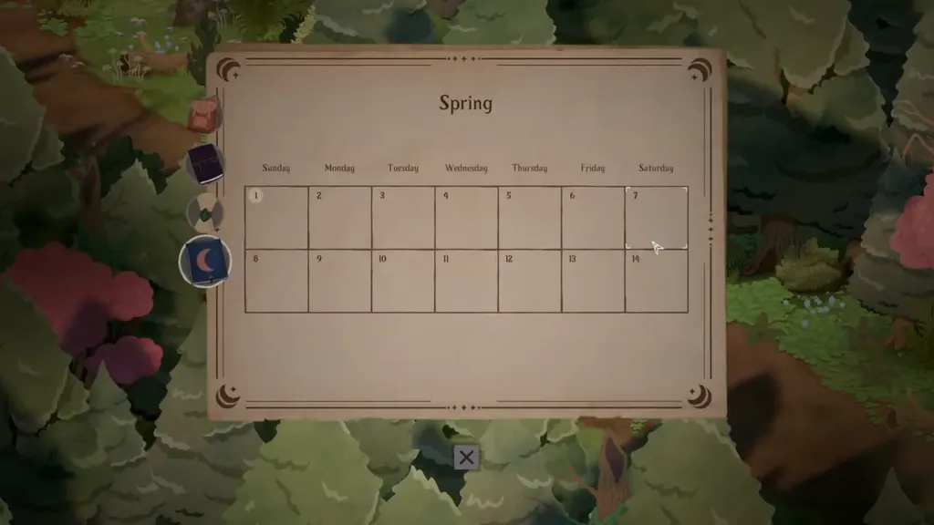 The empty Spring calendar in the player menu